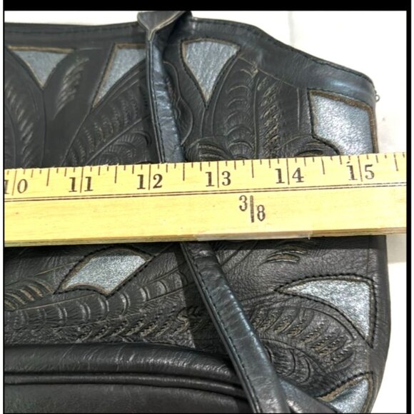 Shyanne  Black  Shoulder Bag With Intricate Floral Embossing & Zipper Closure - Picture 8 of 10